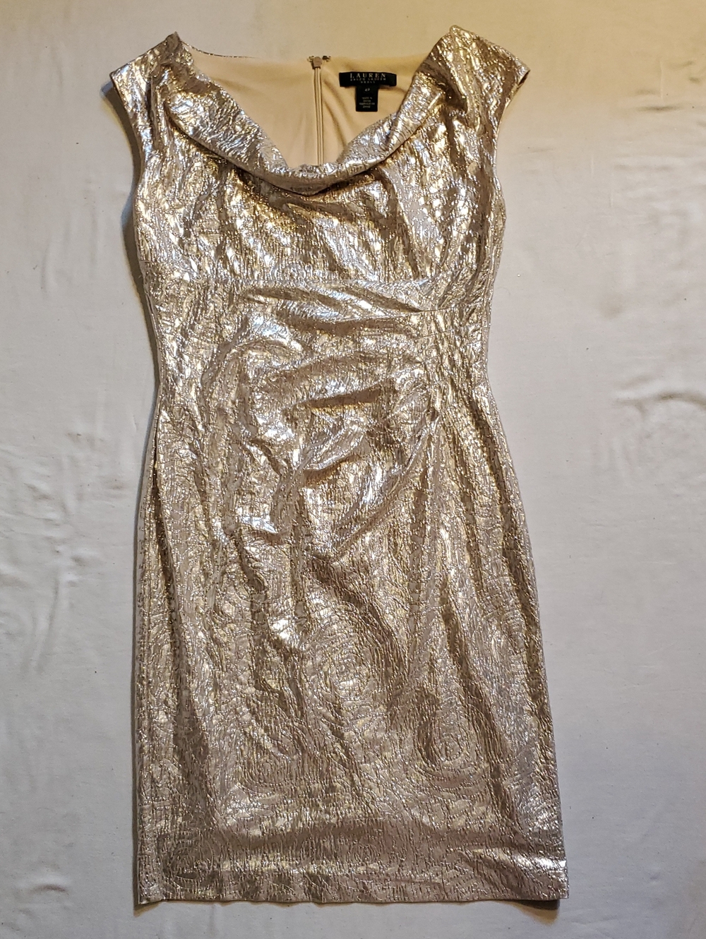 Lauren Ralph Lauren Metallic Gold Cowl Neck Midi Dress